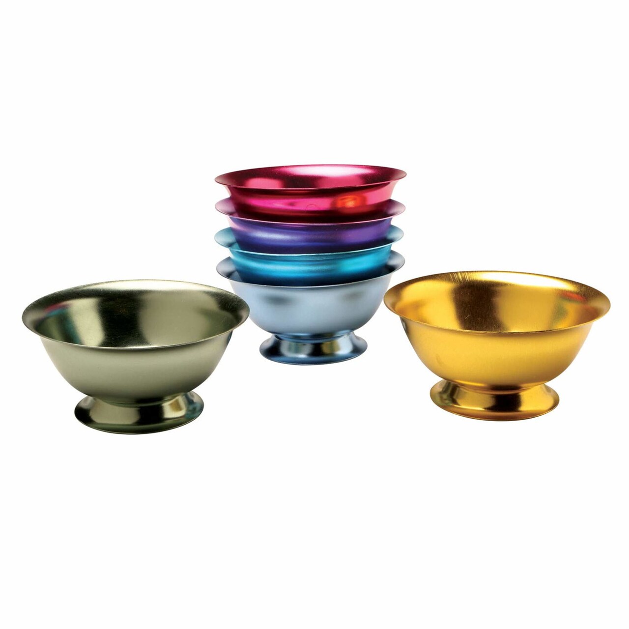 Vintage-Style Multi-Colored Aluminum Ice Cream Footed Bowls Keeps Cold Set of 6
